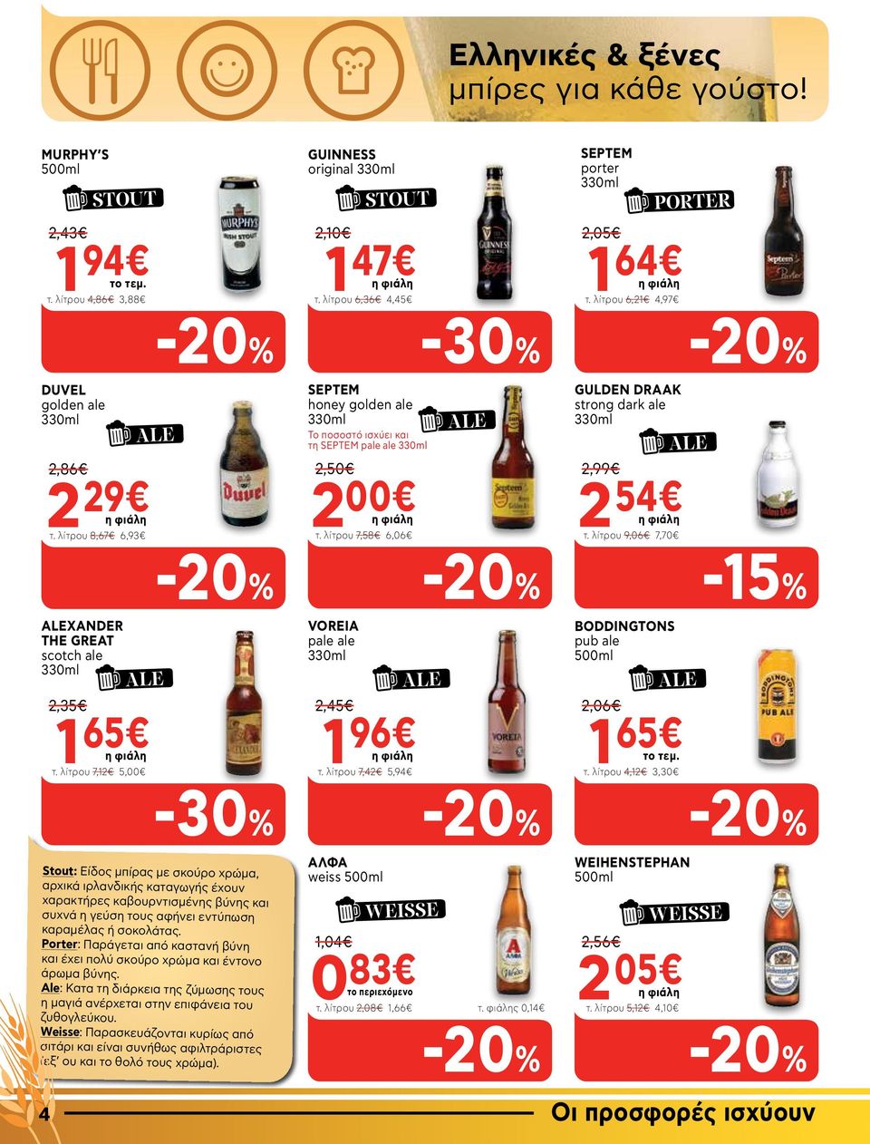 λίτρου 7,58 6,06 ALE GULDEN DRAAK strong dark ale 2,99 2 54 τ. λίτρου 9,06 7,70 ALE -15% ALEXANDER THE GREAT scotch ale ALE 2,35 1 65 τ. λίτρου 7,12 5,00 VOREIA pale ale 2,45 1 96 τ.