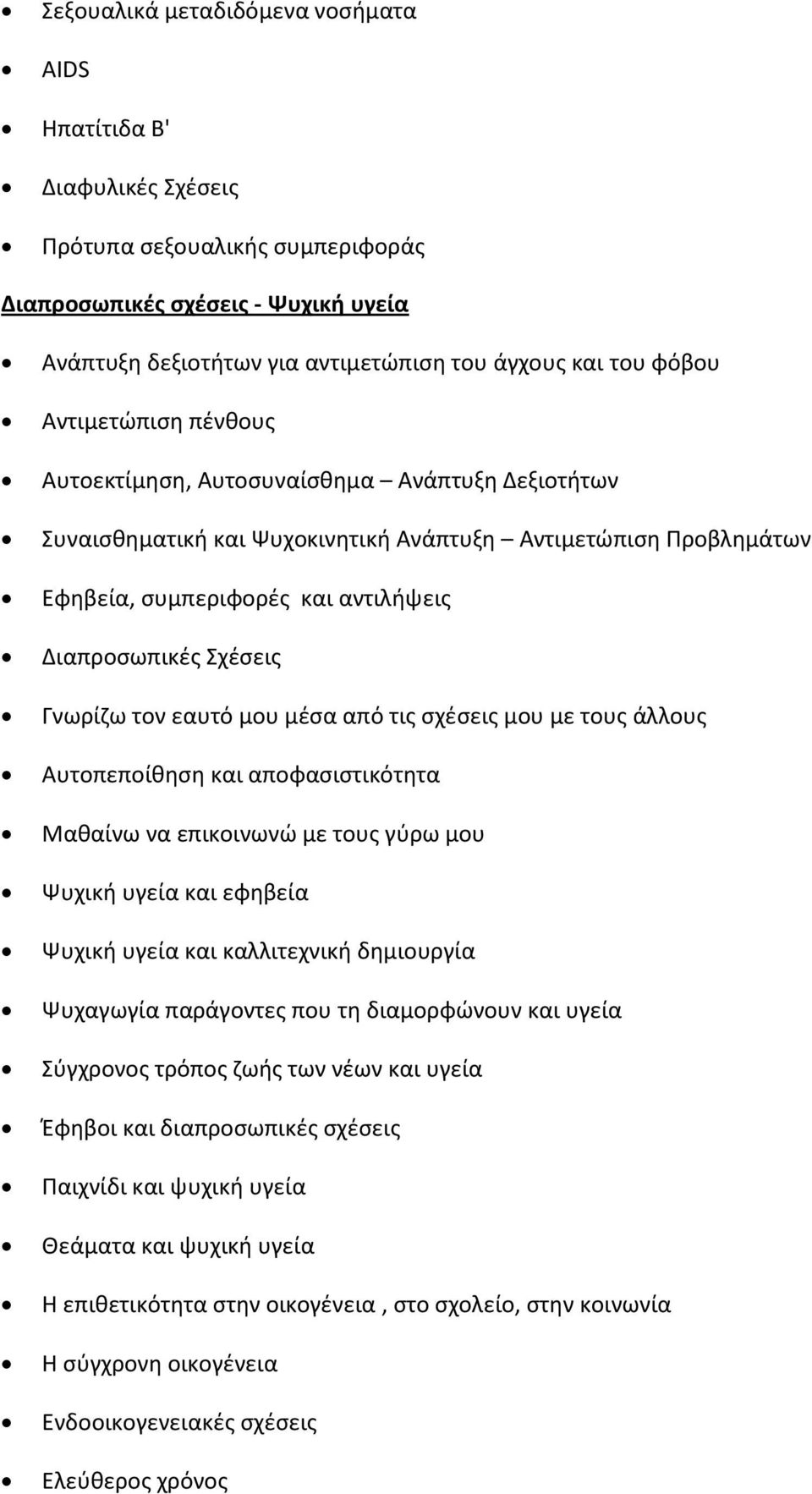 Σχέσεις Γνωρίζω τον εαυτό μου μέσα από τις σχέσεις μου με τους άλλους Αυτοπεποίθηση και αποφασιστικότητα Μαθαίνω να επικοινωνώ με τους γύρω μου Ψυχική υγεία και εφηβεία Ψυχική υγεία και καλλιτεχνική