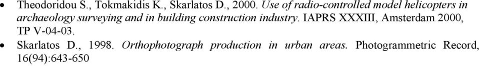 building construction industry. IAPRS XXXIII, Amsterdam 2000, TP V-04-03.