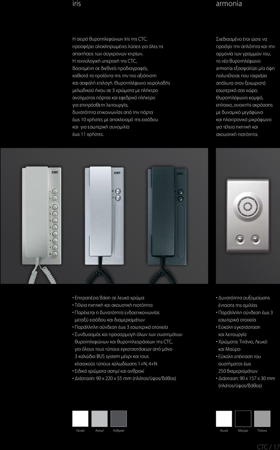 Θυροτηλέφωνο χειρολαβής μελωδικού ήχου σε 3 χρώματα με πλήκτρο ανοίγματος πόρτας και εφεδρικό πλήκτρο για επιπρόσθετη λειτουργία, δυνατότητα επικοινωνίας από την πόρτα έως 10 χρήστες με αποκλεισμό