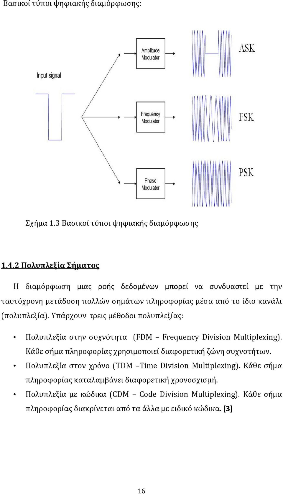 (πολυπλεξία). Υπάρχουν τρεις μέθοδοι πολυπλεξίας: Πολυπλεξία στην συχνότητα (FDM Frequency Division Multiplexing).