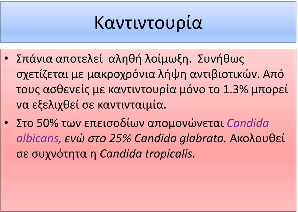 Από τους ασθενείς με καντιντουρία μόνο το 1.