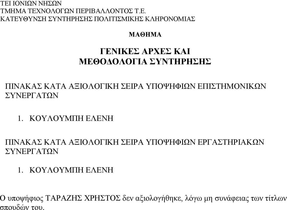 ΚΟΥΛΟΥΜΠΗ ΕΛΕΝΗ Ο υποψήφιος ΤΑΡΑΖΗΣ