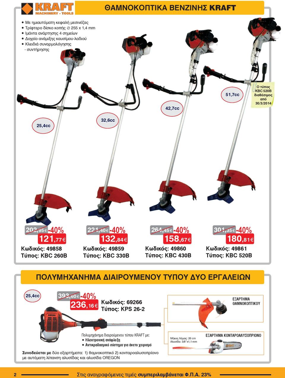 Ôýðïò: ΚBC 430B 180,81 Êùäéêüò: 49861 Ôýðïò: ΚBC 520B ΠΟΛΥΜΗΧΑΝΗΜΑ ΔΙΑΙΡΟΥΜΕΝΟΥ ΤΥΠΟΥ ΔΥΟ ΕΡΓΑΛΕΙΩΝ 25,4cc 393,60 236,16 Êùäéêüò: 69266 Ôýðïò: KPS 26-2 ΕΞΑΡΤΗΜΑ ΘΑΜΝΟΚΟΠΤΙΚΟΥ Ðïëõìç Üíçìá