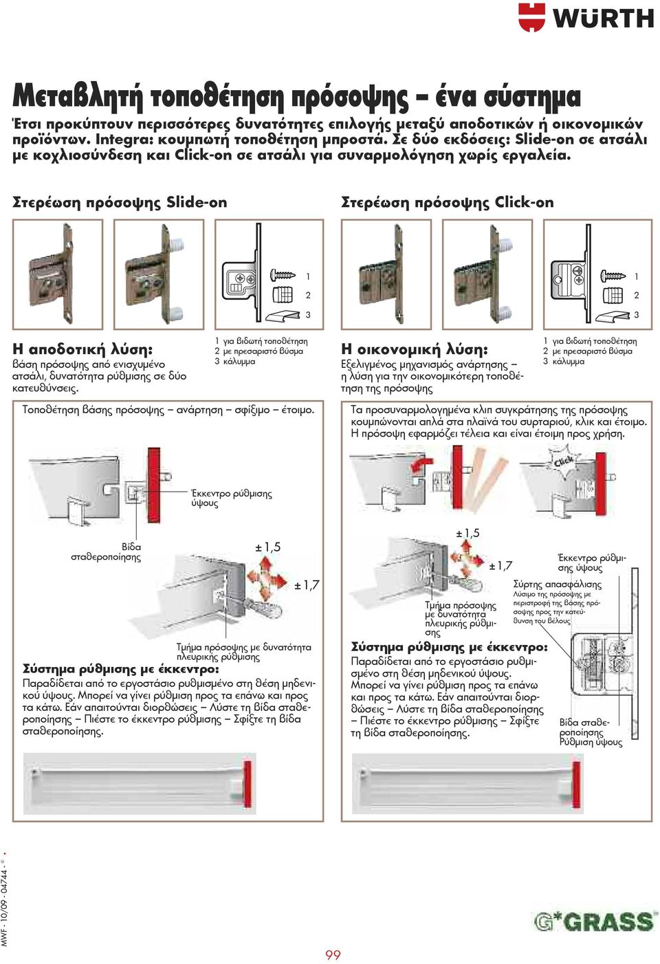 Στερέωση πρόσοψης Slide-on Στερέωση πρόσοψης Click-on 1 1 2 2 3 3 Η αποδοτική λύση: βάση πρόσοψης από ενισχυμένο ατσάλι, δυνατότητα ρύθμισης σε δύο κατευθύνσεις.