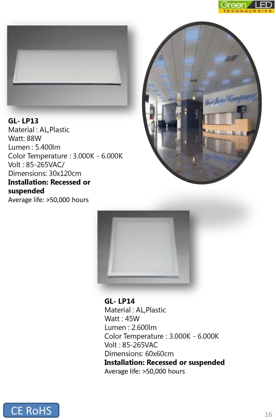 GL- LP14 Material : AL,Plastic Watt : 45W Lumen : 2.600lm Color Temperature : 3.000K - 6.