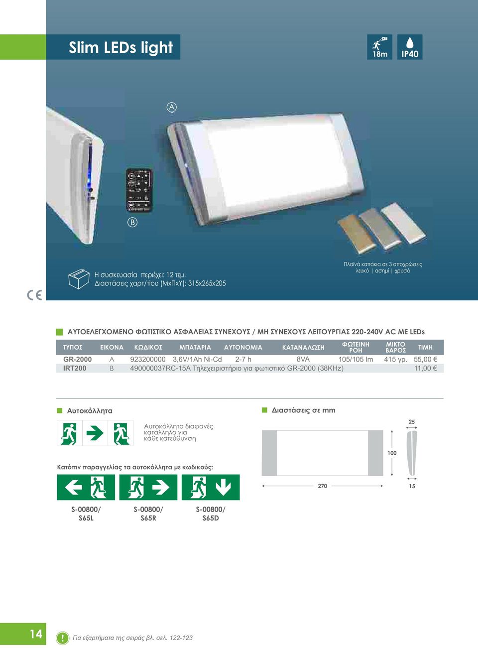 ΛΕΙΤΟΥΡΙΣ 220240V AC ΜΕ LEDs GR2000 923200000 3,6V/1Ah NiCd 27 h 8VA 105/105 lm 415 γρ.