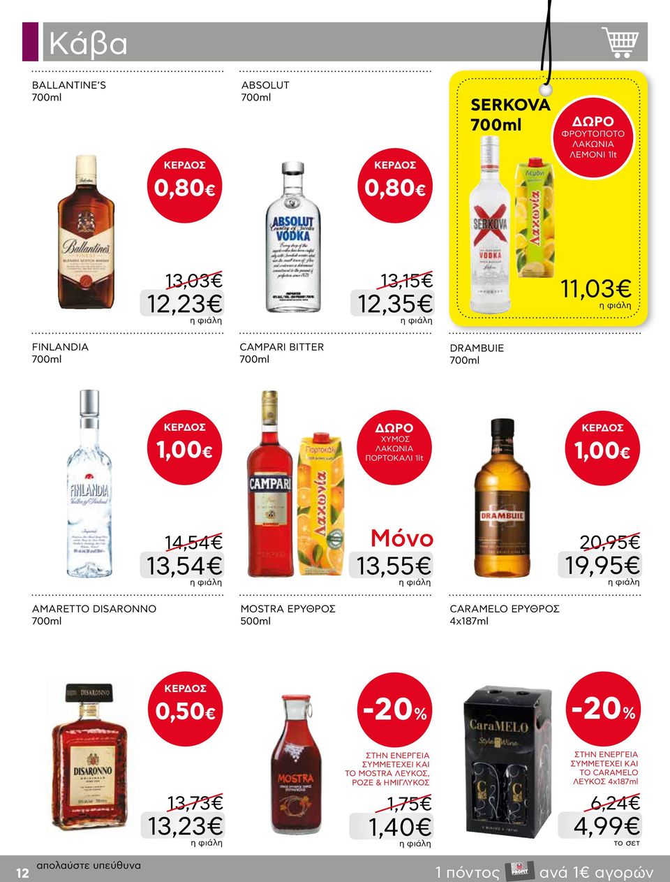 20,95 19,95 AMARETTO DISARONNO 700ml MOSTRA EΡΥΘΡΟΣ 500ml CARAMELO ΕΡΥΘΡΟΣ 4x187ml ΚΕΡΔΟΣ 0,50 13,73 13,23 ΣΥΜΜΕΤΕΧΕΙ ΚΑΙ ΤΟ