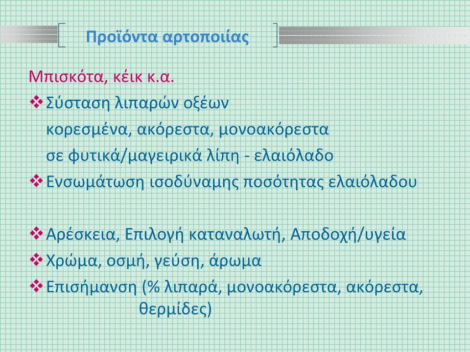 μονοακόρεστα σε φυτικά/μαγειρικά λίπη - ελαιόλαδο Ενσωμάτωση ισοδύναμης