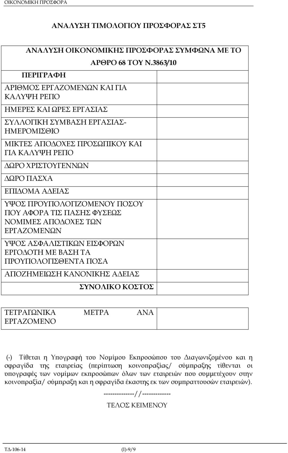 3863/10 ΜΙΚΤΕΣ ΑΠΟ ΟΧΕΣ ΠΡΟΣΩΠΙΚΟΥ ΚΑΙ ΓΙΑ ΚΑΛΥΨΗ ΡΕΠΟ ΩΡΟ ΧΡΙΣΤΟΥΓΕΝΝΩΝ ΩΡΟ ΠΑΣΧΑ ΕΠΙ ΟΜΑ Α ΕΙΑΣ ΥΨΟΣ ΠΡΟΥΠΟΛΟΓΙΖΟΜΕΝΟΥ ΠΟΣΟΥ ΠΟΥ ΑΦΟΡΑ ΤΙΣ ΠΑΣΗΣ ΦΥΣΕΩΣ ΝΟΜΙΜΕΣ ΑΠΟ ΟΧΕΣ ΤΩΝ ΕΡΓΑΖΟΜΕΝΩΝ ΥΨΟΣ