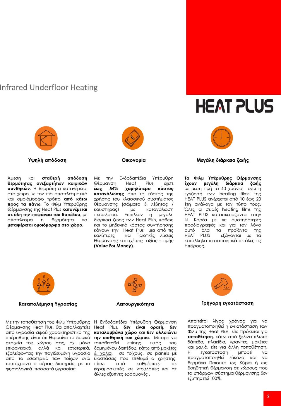 Το Φιλμ Υπέρυθρης Θέρμανσης της Heat Plus κατανέμεται σε όλη την επιφάνεια του δαπέδου, με αποτέλεσμα η θερμότητα να μεταφέρεται ομοιόμορφα στο χώρο.