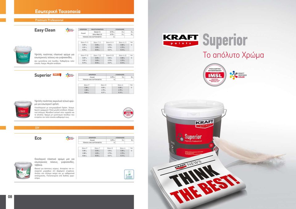 TMX 8,73 L 8,55 L 8,37 L 8,10 L Superior Το απόλυτο Χρώμα Superior Λευκό 0,75 L 3 L 9 L Βάση P Βάση D Βάση A TMX 0,96 L 0,93 L 0,90 L 12 2,88 L 2,79 L 2,70 L 8,64 L 8,37 L 8,10 L Υψηλής ποιότητας