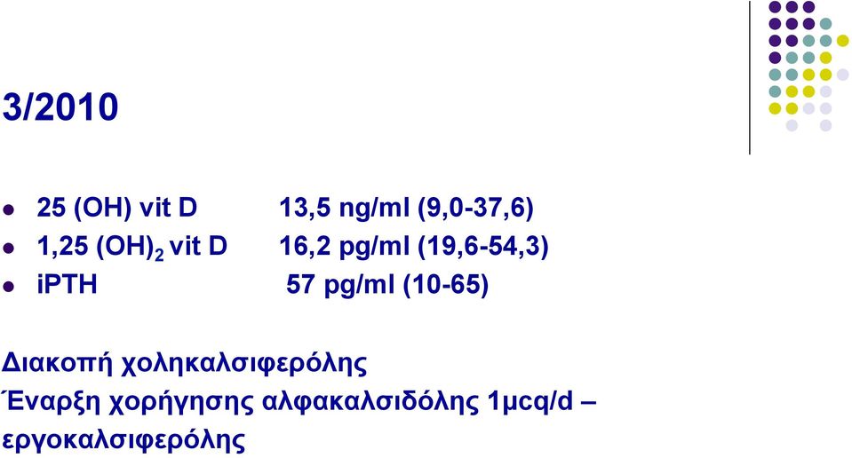 57 pg/ml (10-65) Διακοπή χοληκαλσιφερόλης