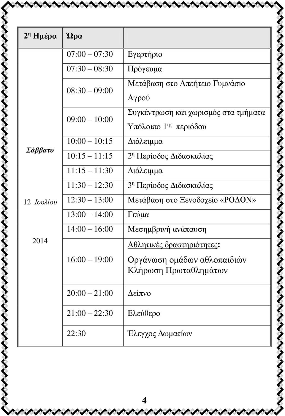 11:30 12:30 3 η Περίοδος Διδασκαλίας 12:30 13:00 Μετάβαση στο Ξενοδοχείο «ΡΟΔΟΝ» 13:00 14:00 Γεύμα 14:00 16:00 Μεσημβρινή ανάπαυση 16:00