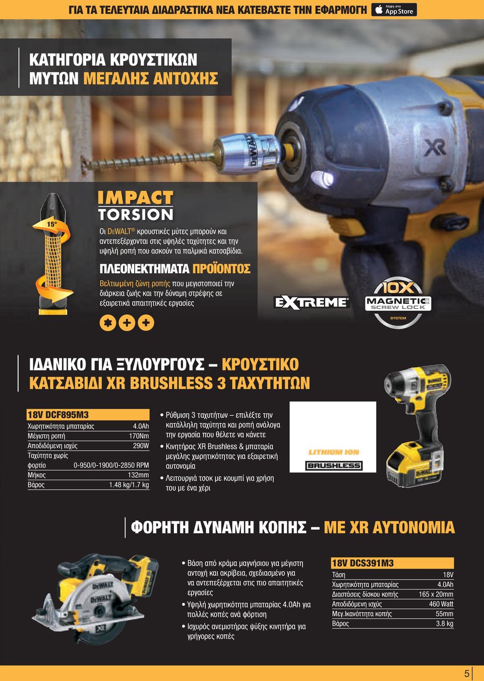 ΠΛΕΟΝΕΚΤΗΜΑΤΑ ΠΡΟΪΟΝΤΟΣ Βελτιωμένη ζώνη ροπής που μεγιστοποιεί την διάρκεια ζωής και την δύναμη στρέψης σε εξαιρετικά απαιτητικές εργασίες ΙΔΑΝΙΚΟ ΓΙΑ ΞΥΛΟΥΡΓΟΥΣ ΚΡΟΥΣΤΙΚΟ ΚΑΤΣΑΒΙΔΙ XR BRUSHLESS 3