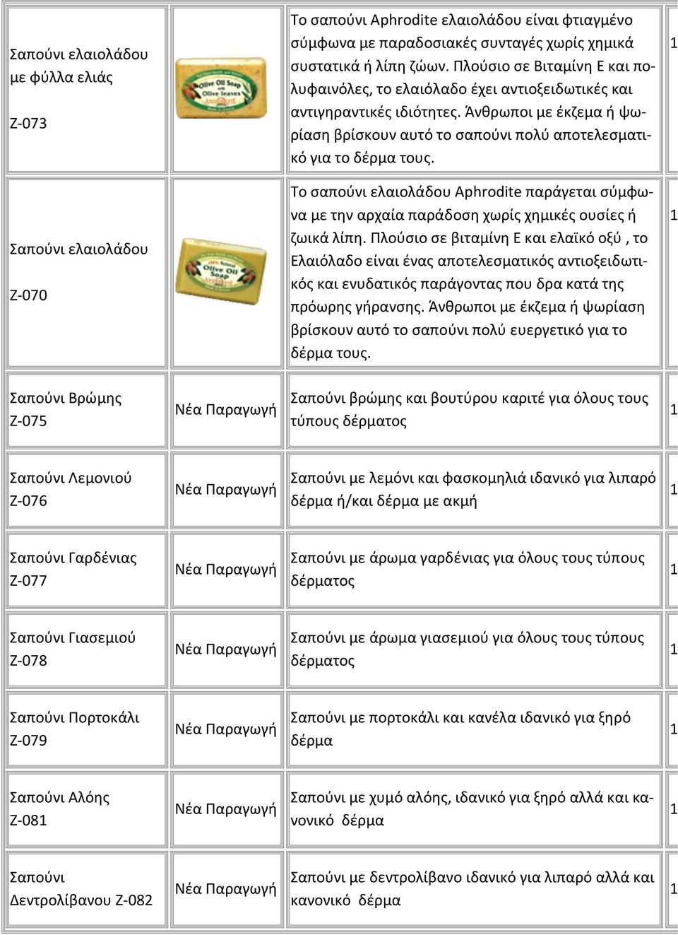 Σαπούνι ελαιολάδου Z-070 Το σαπούνι ελαιολάδου Aphrodite παράγεται σύμφωνα με την αρχαία παράδοση χωρίς χημικές ουσίες ή ζωικά λίπη.