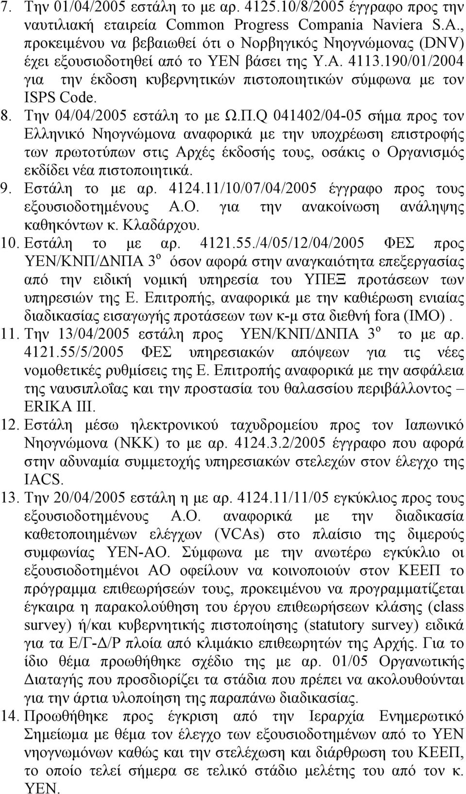 Την 04/04/2005 εστάλη το με Ω.Π.
