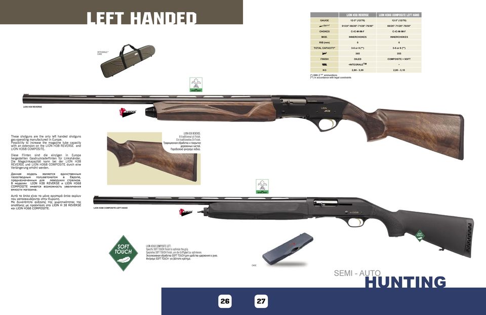 In accordance with legal constraints LION H38 REVERSE These shotguns are the only left handed shotguns gas-operating manufactured in Europe.