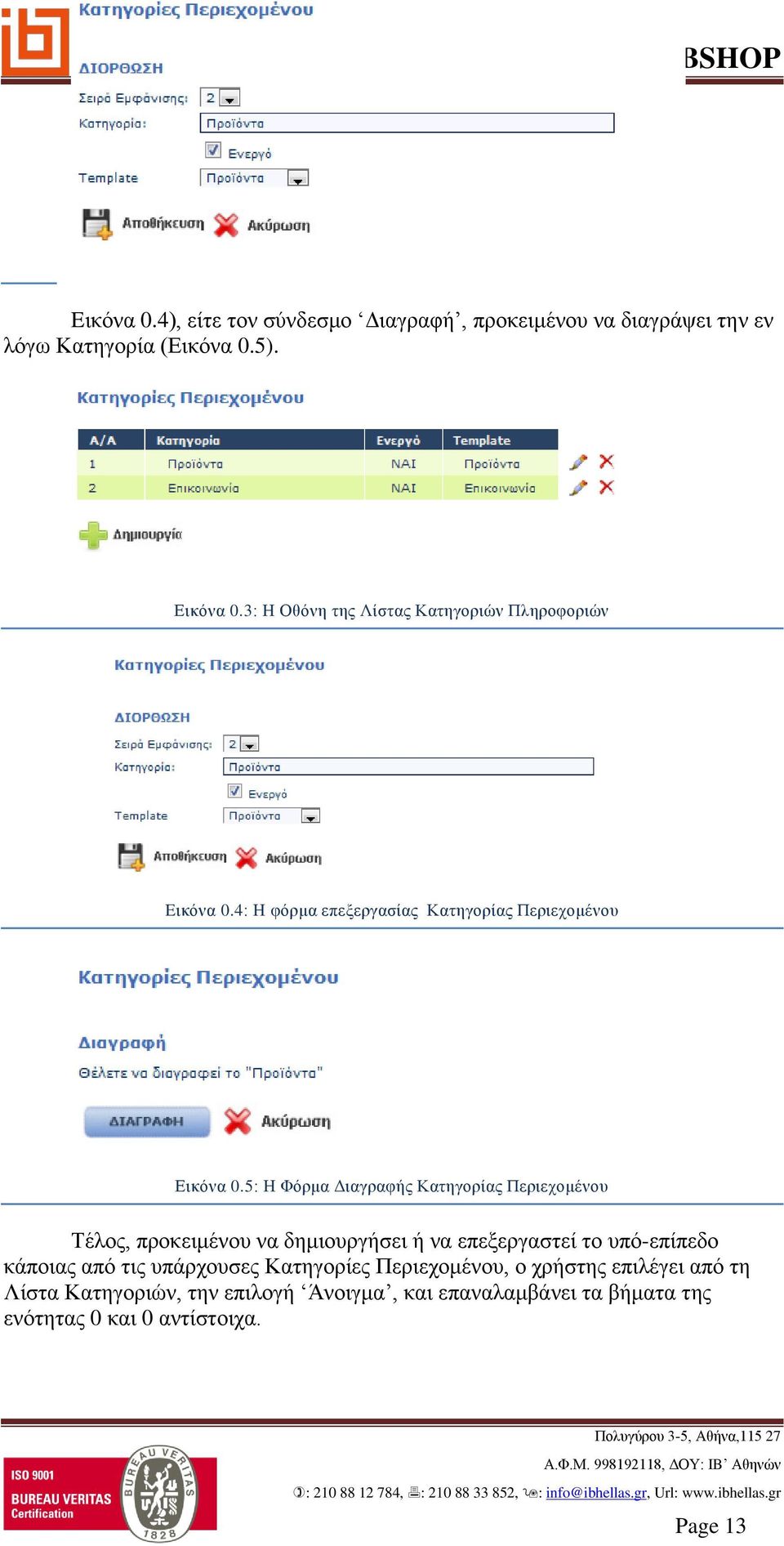 5: Η Φόρμα Διαγραφής Κατηγορίας Περιεχομένου Τέλος, προκειμένου να δημιουργήσει ή να επεξεργαστεί το υπό-επίπεδο κάποιας από τις υπάρχουσες