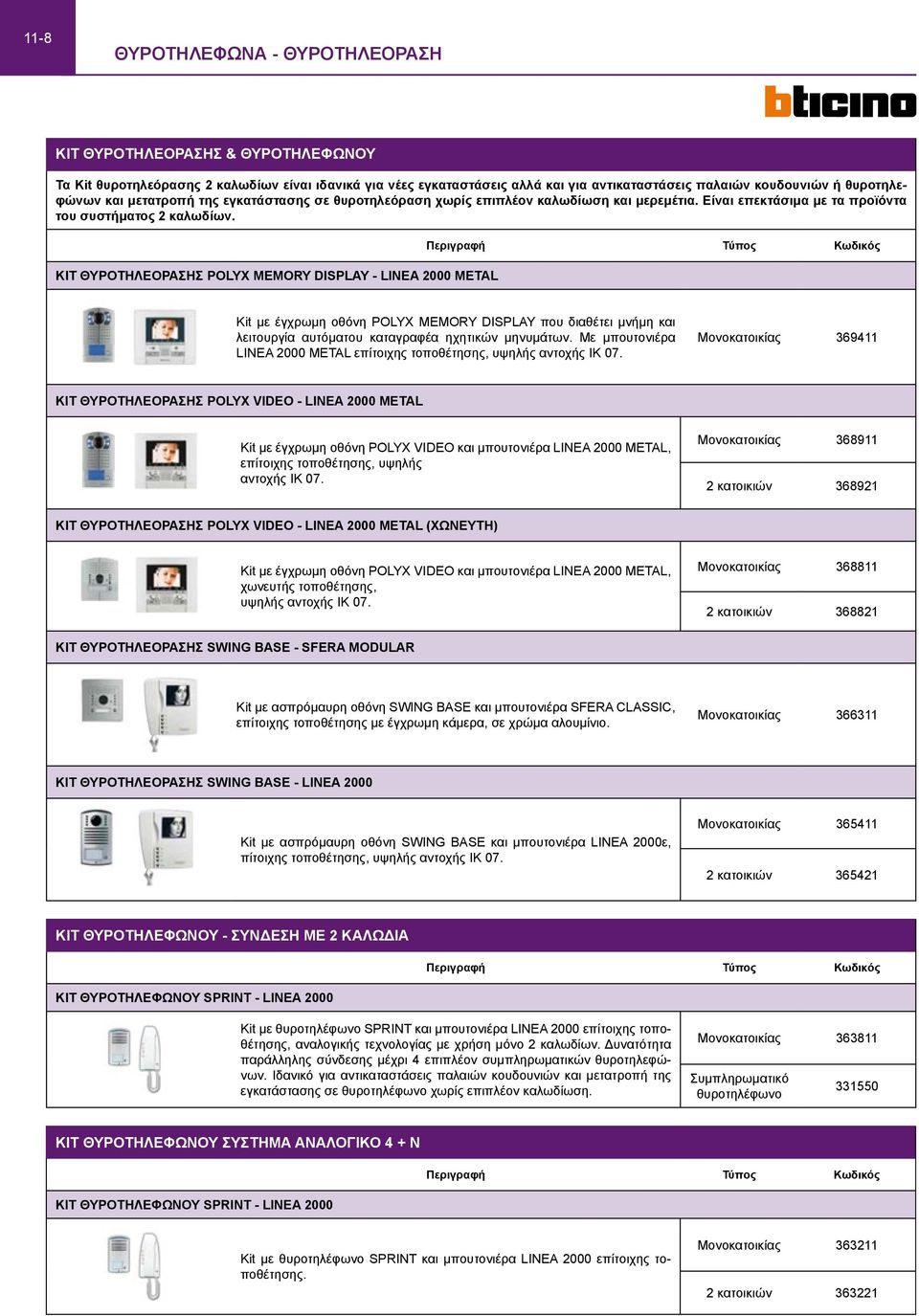 ΚΙΤ ΘΥΡΟΤΗΛEOΡΑΣΗΣ POLYX MEMORY DISPLAY - LINEA 2000 METAL Περιγραφή Τύπος Κωδικός Kit με έγχρωμη οθόνη POLYX MEMORY DISPLAY που διαθέτει μνήμη και λειτουργία αυτόματου καταγραφέα ηχητικών μηνυμάτων.