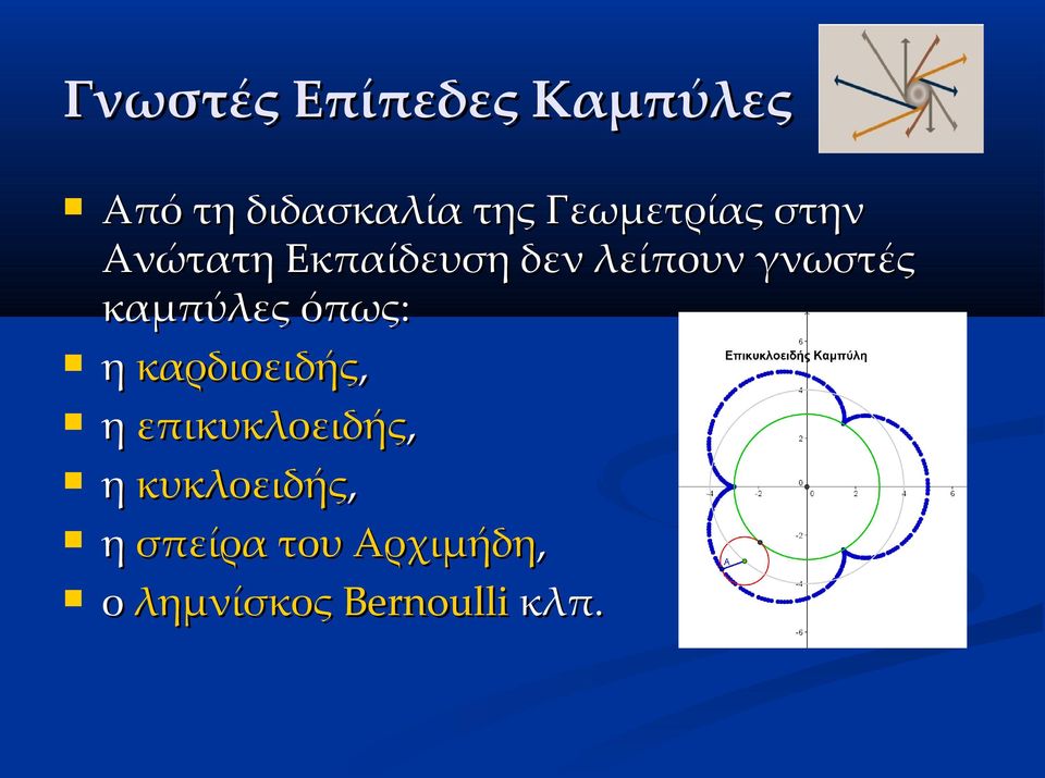 γνωστές καμπύλες όπως: η καρδιοειδής, η