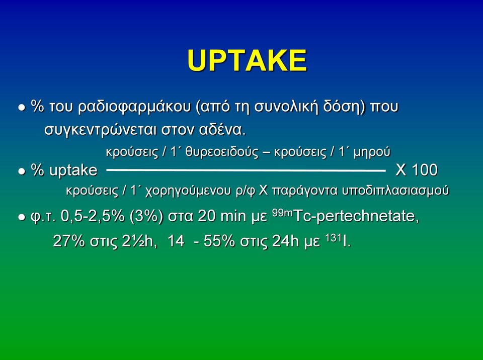 κρούσεις / 1 θυρεοειδούς κρούσεις / 1 μηρού % uptake Χ 100 κρούσεις / 1