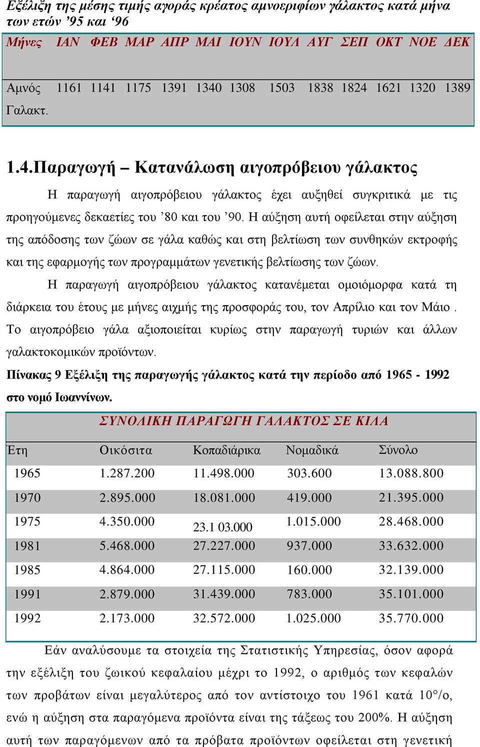 Η αύξηση αυτή οφείλεται στην αύξηση της απόδοσης των ζώων σε γάλα καθώς και στη βελτίωση των συνθηκών εκτροφής και της εφαρμογής των προγραμμάτων γενετικής βελτίωσης των ζώων.