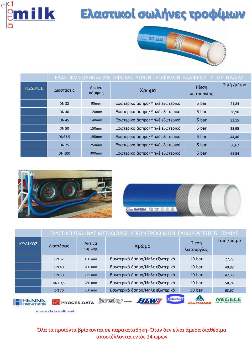 5 190mm Εζυηεπικό άζππο/μπλέ εξυηεπικό 5 bar 44,46 DN 75 250mm Εζυηεπικό άζππο/μπλέ εξυηεπικό 5 bar 50,62 DN 100 300mm Εζυηεπικό άζππο/μπλέ εξυηεπικό 5 bar 68,54 ΕΛΑΣΤΙΚΟ ΣΩΛΗΝΑΣ ΜΕΤΑΦΟΑΣ ΥΓΩΝ