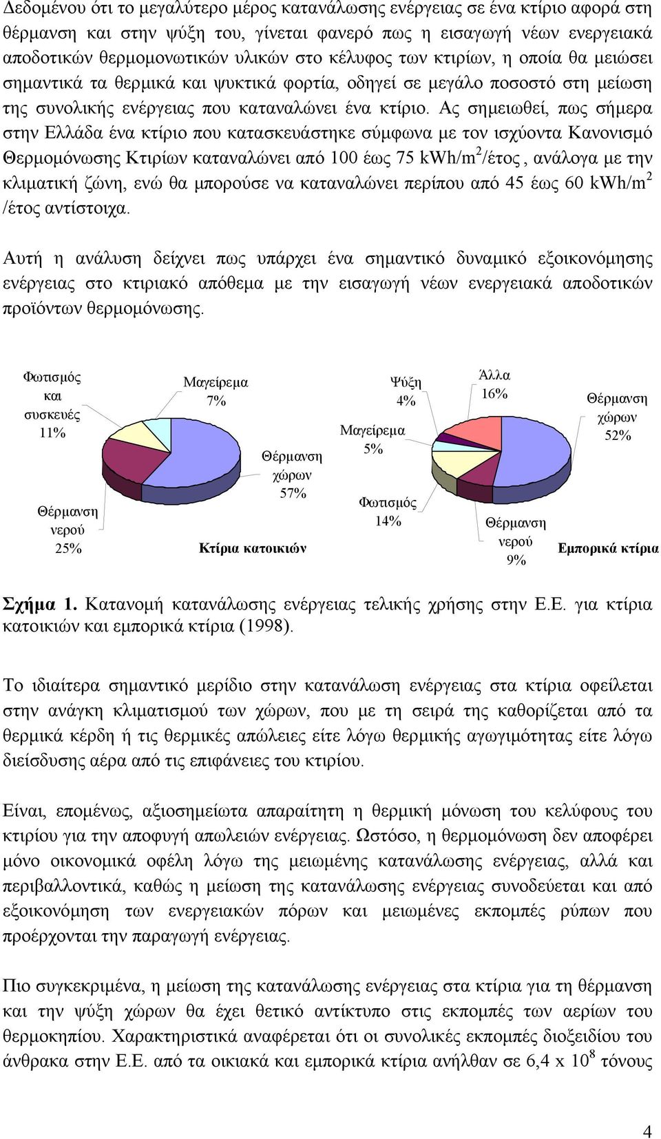 Ας σηµειωθεί, πως σήµερα στην Ελλάδα ένα κτίριο που κατασκευάστηκε σύµφωνα µε τον ισχύοντα Κανονισµό Θερµοµόνωσης Κτιρίων καταναλώνει από 100 έως 75 kwh/m 2 /έτος, ανάλογα µε την κλιµατική ζώνη, ενώ