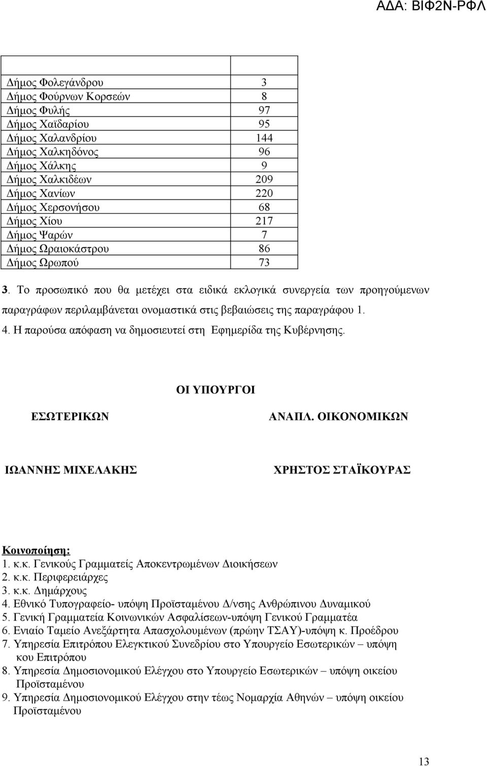 Το προσωπικό που θα μετέχει στα ειδικά εκλογικά συνεργεία των προηγούμενων παραγράφων περιλαμβάνεται ονομαστικά στις βεβαιώσεις της παραγράφου 1. 4.