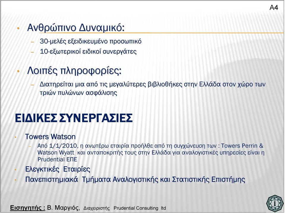 ανωτέρω εταιρία προήλθε από τη συγχώνευση των : Towers Perrin & Watson Wyatt και ανταποκριτής τους στην Ελλάδα για