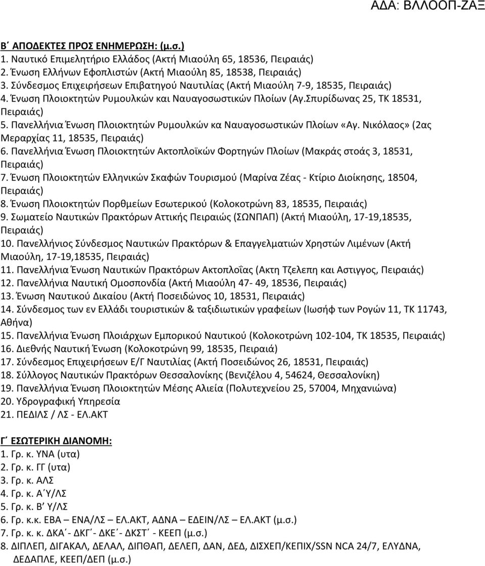 Πανελλήνια Ένωση Πλοιοκτητών Ρυμουλκών κα Ναυαγοσωστικών Πλοίων «Αγ. Νικόλαος» (2ας Μεραρχίας 11, 18535, Πειραιάς) 6.