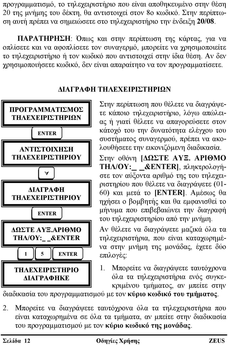 ΠΑΡΑΤΗΡΗΣΗ: Όπως και στην περίπτωση της κάρτας, για να οπλίσετε και να αφοπλίσετε τον συναγερμό, μπορείτε να χρησιμοποιείτε το τηλεχειριστήριο ή τον κωδικό που αντιστοιχεί στην ίδια θέση.