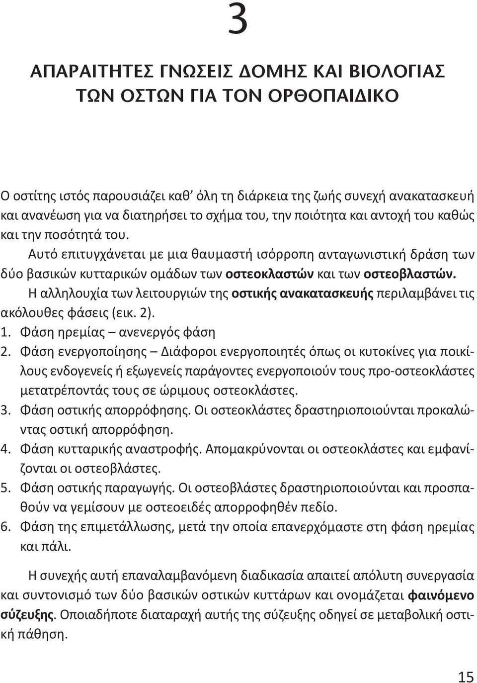 Η αλληλουχία των λειτουργιών της οστικής ανακατασκευής περιλαμβάνει τις ακόλουθες φάσεις (εικ. 2). 1. Φάση ηρεμίας ανενεργός φάση 2.