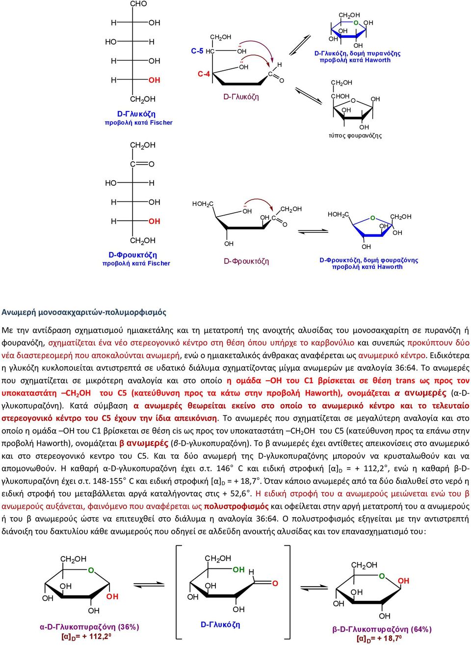 μονοσακχαρίτη σε πυρανόζη ή φουρανόζη, σχηματίζεται ένα νέο στερεογονικό κέντρο στη θέση όπου υπήρχε το καρβονύλιο και συνεπώς προκύπτουν δύο νέα διαστερεομερή που αποκαλούνται ανωμερή, ενώ ο