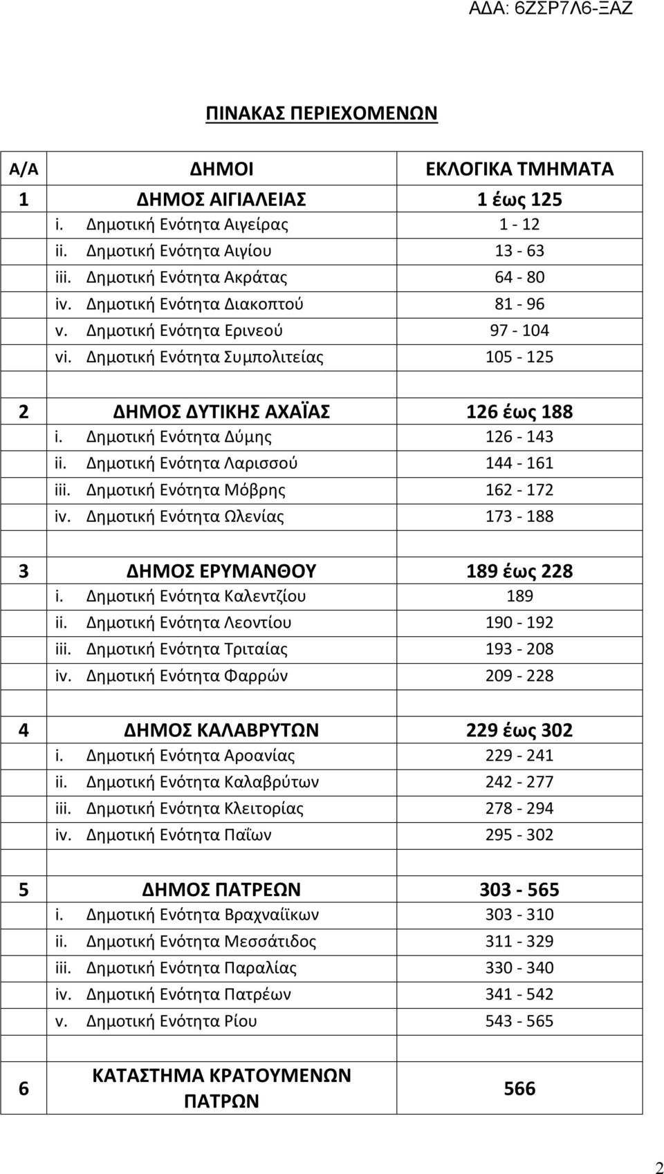Δημοτική Ενότητα Λαρισσού 144-161 iii. Δημοτική Ενότητα Μόβρης 162-172 iv. Δημοτική Ενότητα Ωλενίας 173-188 3 ΔΗΜΟΣ 189 έως 228 i. Δημοτική Ενότητα Καλεντζίου 189 ii.