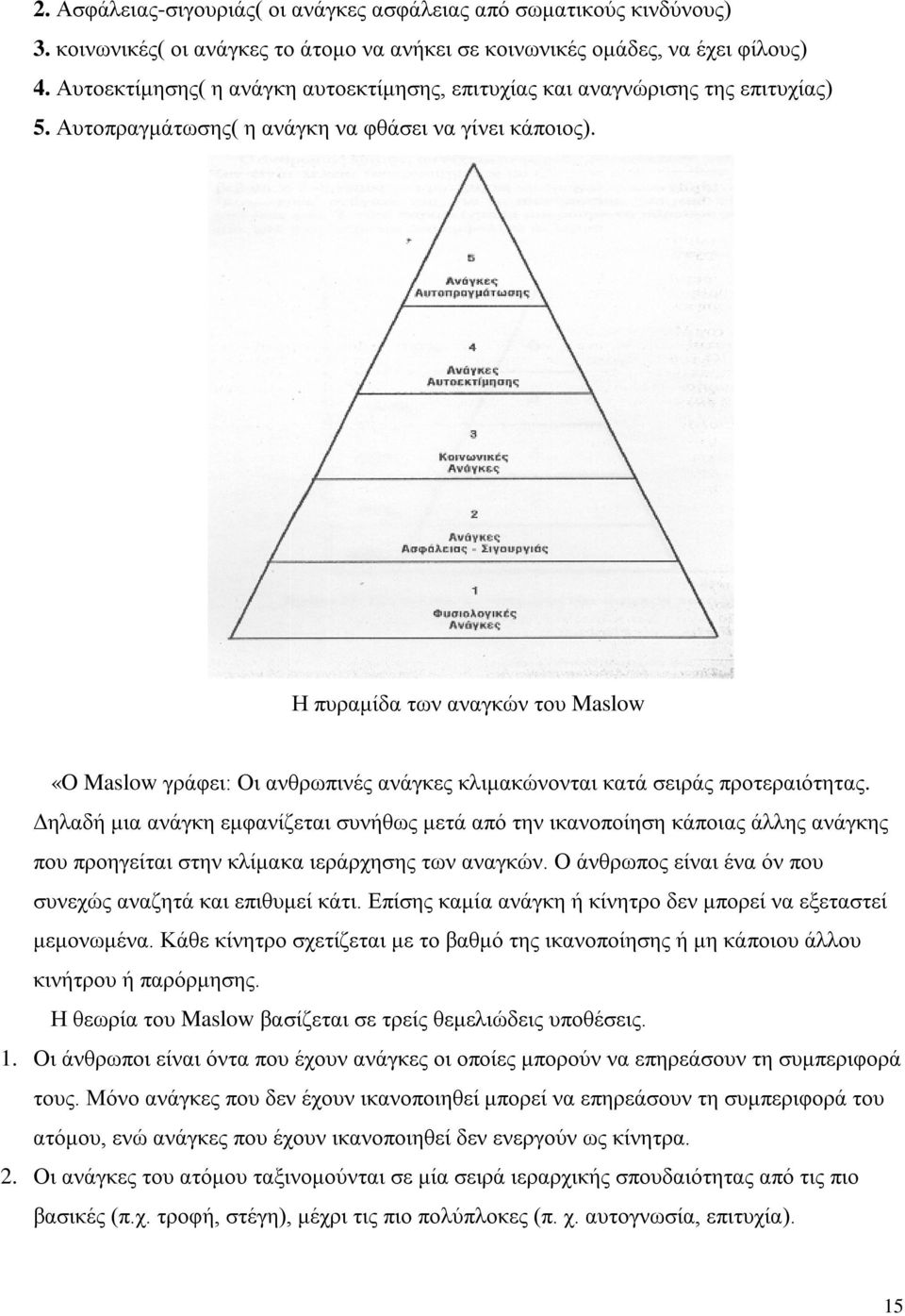 Η πυραμίδα των αναγκών του Maslow «O Maslow γράφει: Οι ανθρωπινές ανάγκες κλιμακώνονται κατά σειράς προτεραιότητας.