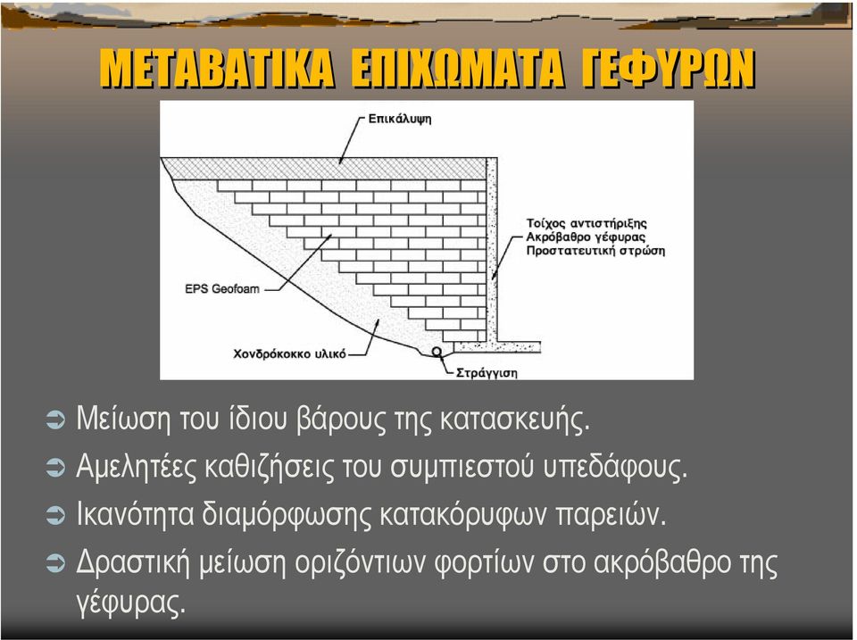 Αµελητέες καθιζήσεις του συµπιεστού υπεδάφους.