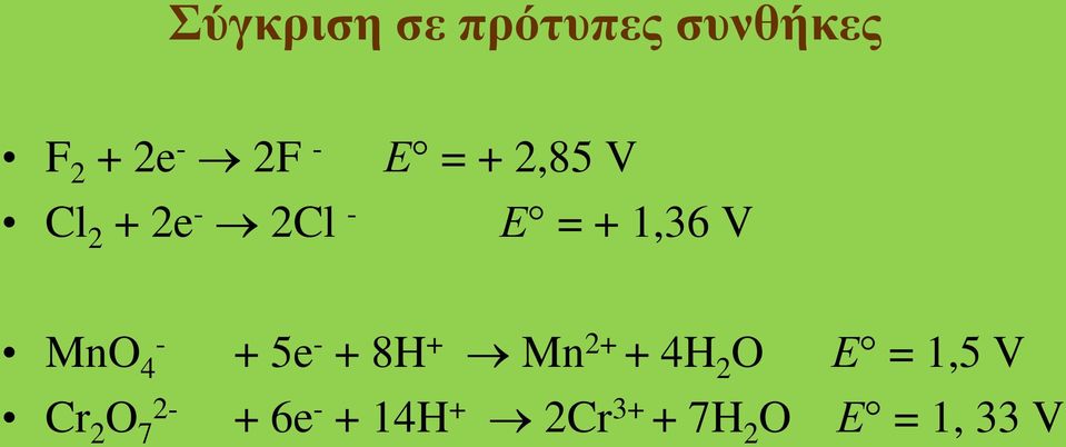 4 - + 5e - + 8H + Mn 2+ + 4H 2 O Ε = 1,5 V Cr 2