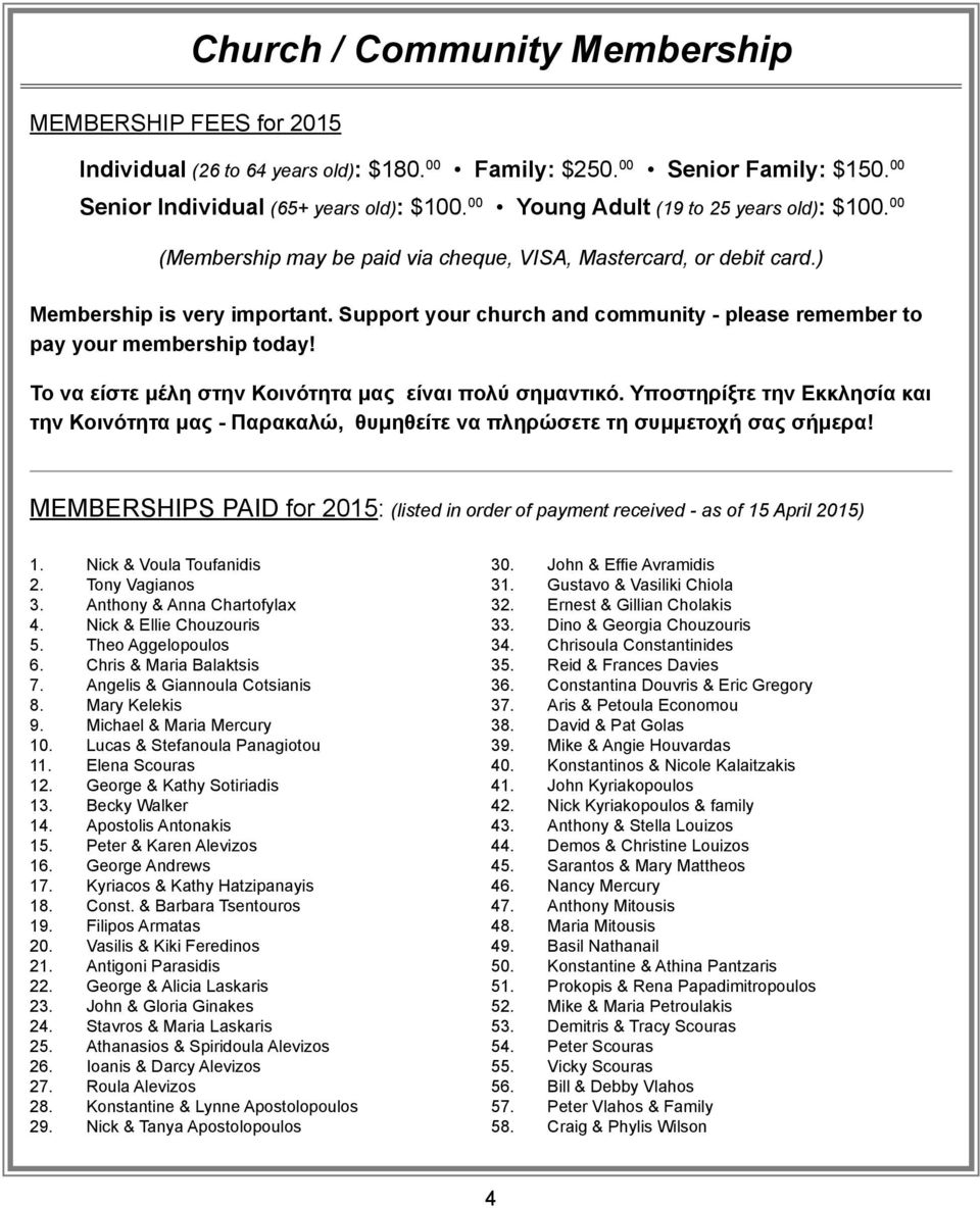 Support your church and community - please remember to pay your membership today! Το να είστε μέλη στην Κοινότητα μας είναι πολύ σημαντικό.