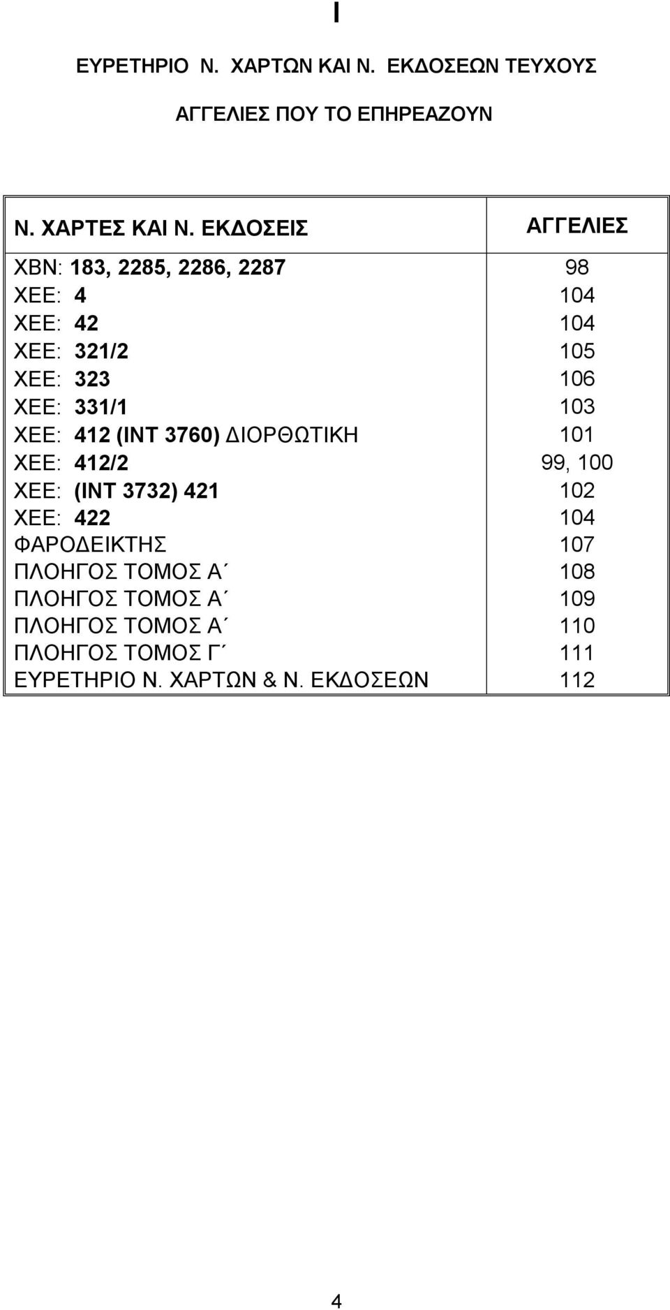 331/1 103 ΧΕΕ: 412 (INT 3760) ΔΙΟΡΘΩΤΙΚΗ 101 ΧΕΕ: 412/2 99, 100 ΧΕΕ: (ΙΝΤ 3732) 421 102 ΧΕΕ: 422 104