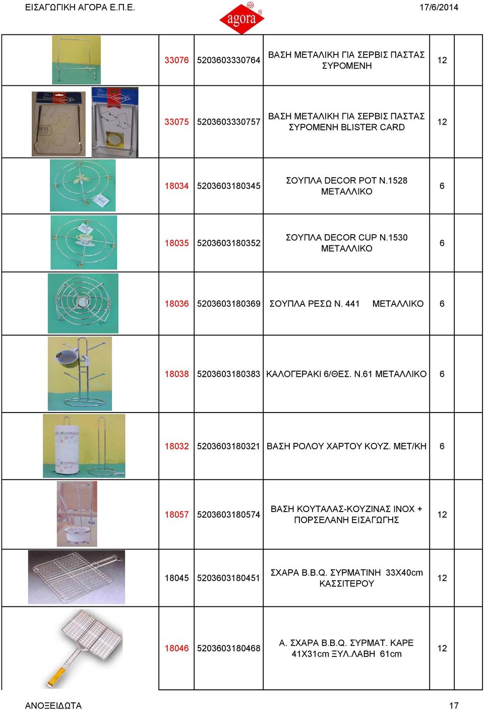 1 ΜΕΤΑΛΛΙΚΟ 18038 520303180383 ΚΑΛΟΓΕΡΑΚΙ /ΘΕΣ. Ν.1 ΜΕΤΑΛΛΙΚΟ 18032 520303180321 ΒΑΣΗ ΡΟΛΟΥ ΧΑΡΤΟΥ ΚΟΥΖ.