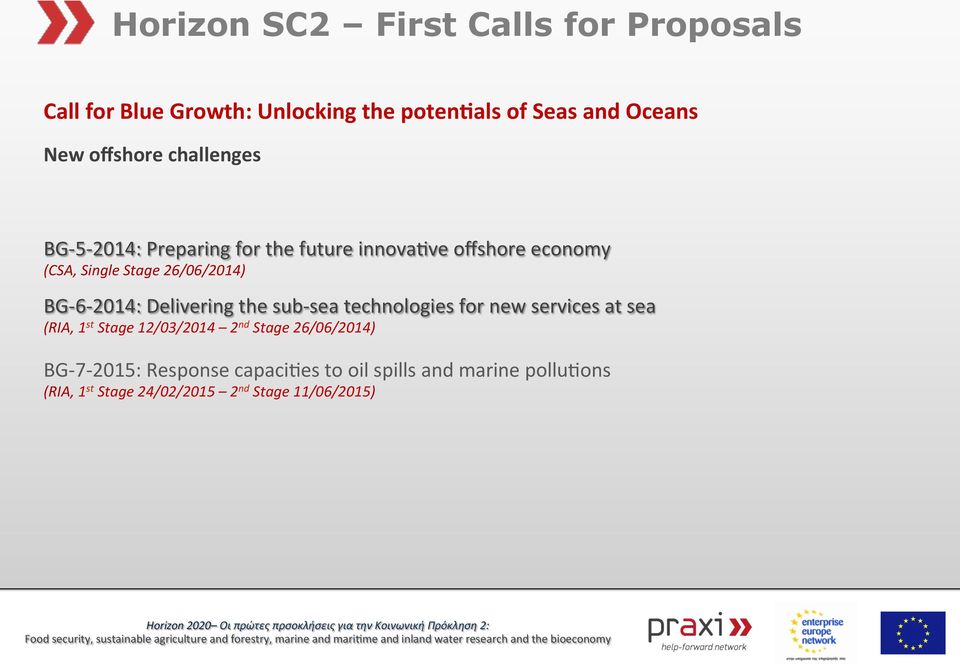 BG- 6-2014: Delivering the sub- sea technologies for new services at sea BG- 7-2015: Response