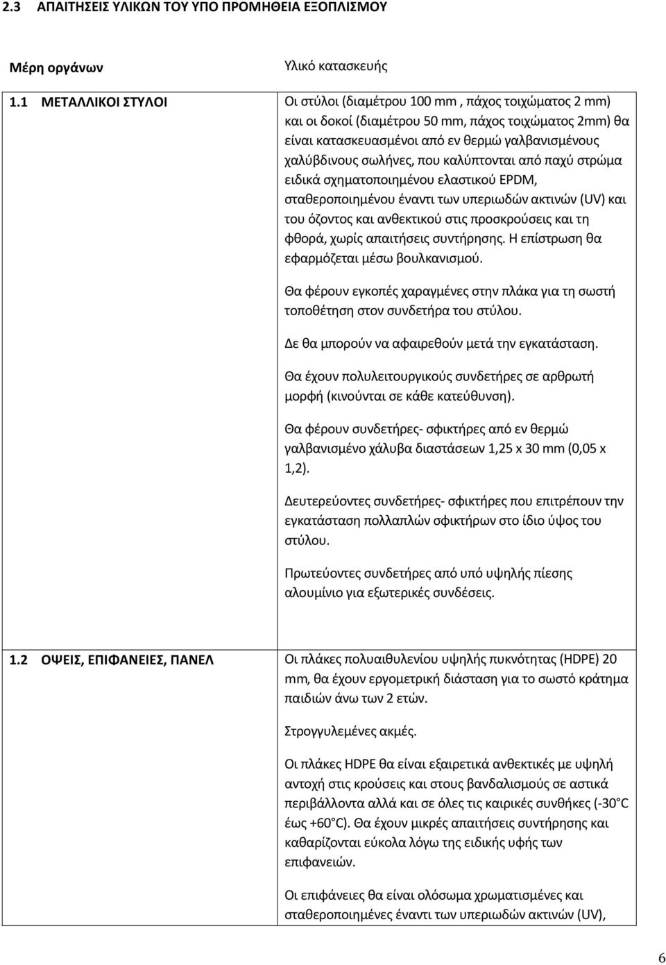 που καλύπτονται από παχύ στρώμα ειδικά σχηματοποιημένου ελαστικού EPDM, σταθεροποιημένου έναντι των υπεριωδών ακτινών (UV) και του όζοντος και ανθεκτικού στις προσκρούσεις και τη φθορά, χωρίς