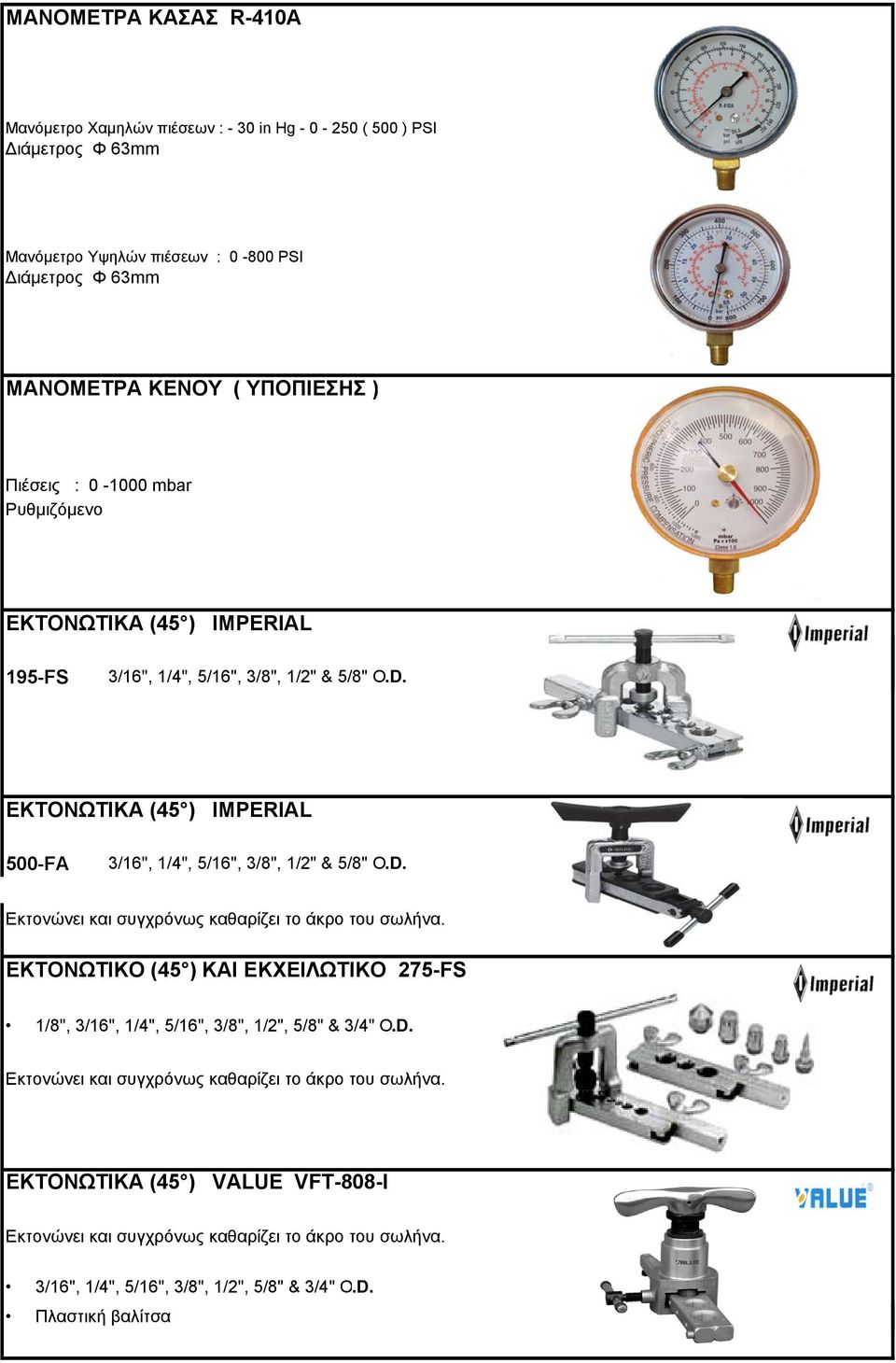 ΕΚΤΟΝΩΤΙΚΟ (45 ) ΚΑΙ ΕΚΧΕΙΛΩΤΙΚΟ 275-FS 1/8", 3/16", 1/4", 5/16", 3/8", 1/2", 5/8" & 3/4" O.D. Εκτονώνει και συγχρόνως καθαρίζει το άκρο του σωλήνα.