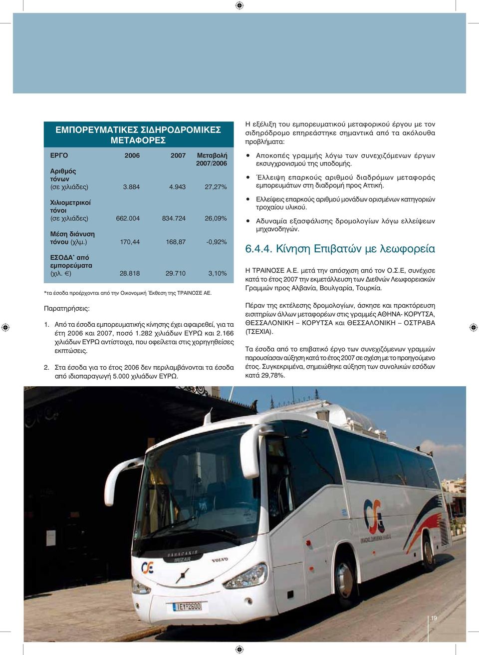 Από τα έσοδα εμπορευματικής κίνησης έχει αφαιρεθεί, για τα έτη 2006 και 2007, ποσό 1.282 χιλιάδων ΕΥΡΩ και 2.166 χιλιάδων ΕΥΡΩ αντίστοιχα, που οφείλεται στις χορηγηθείσες εκπτώσεις. 2. Στα έσοδα για το έτος 2006 δεν περιλαμβάνονται τα έσοδα από ιδιοπαραγωγή 5.