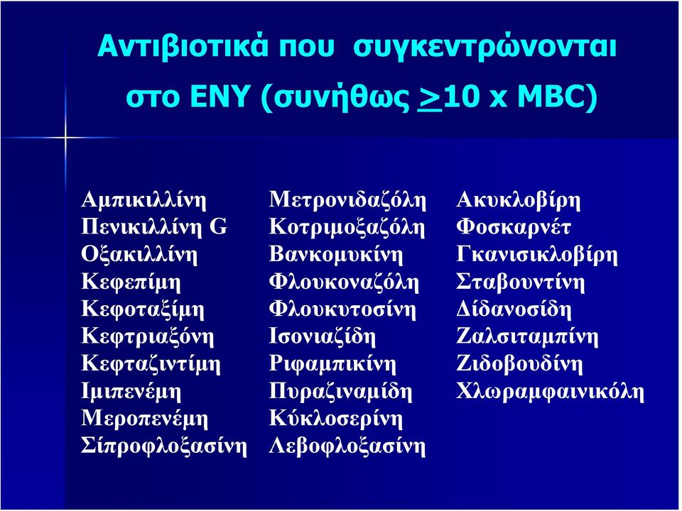 Σταβουντίνη Κεφοταξίμη Φλουκυτοσίνη Δίδανοσίδη Κεφτριαξόνη Ισονιαζίδη Ζαλσιταμπίνη Κεφταζιντίμη