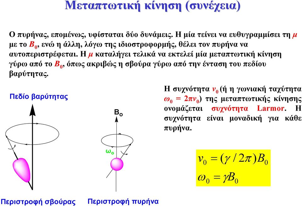 Η µ καταλήγει τελικά να εκτελεί µία µεταπτωτική κίνηση γύρω από το Β, όπως ακριβώς η σβούρα γύρω από την ένταση του πεδίου βαρύτητας.