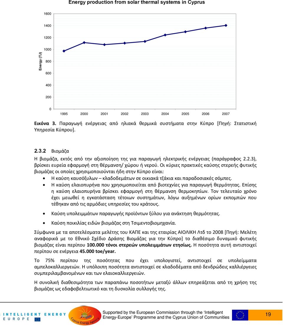 Οι κύριες πρακτικές καύσης στερεής φυτικής βιομάζας οι οποίες χρησιμοποιούνται ήδη στην Κύπρο είναι: Η καύση καυσόξυλων κλαδοδεμάτων σε οικιακά τζάκια και παραδοσιακές σόμπες.