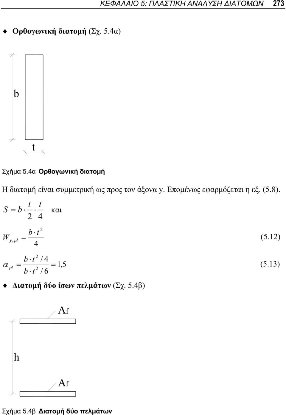 Επομένως εφαρμόζεται η εξ. (5.8). t t S = b και 4 W, b t = (5.